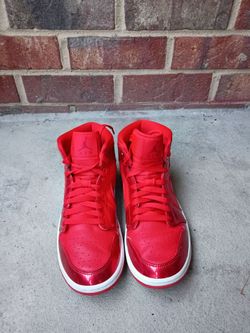 Air Jordan 1 Mid Red Patent Leather Sneakers