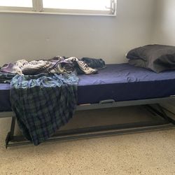 Metal bed frame with mattress 