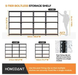 HOMEDANT 5-Tier Shelf, Steel Frame (71" x 16 x 35)   Garage, Shop, Laundry, Office, Kitchen (Black or  White ) Org. Store Price $128+ Thumbnail