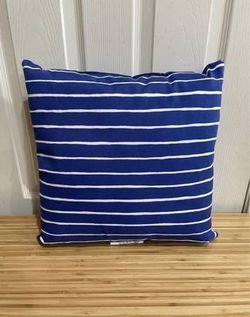 New 17” Blue & White Patio Throw Pillow Back Cushion Striped Outdoor