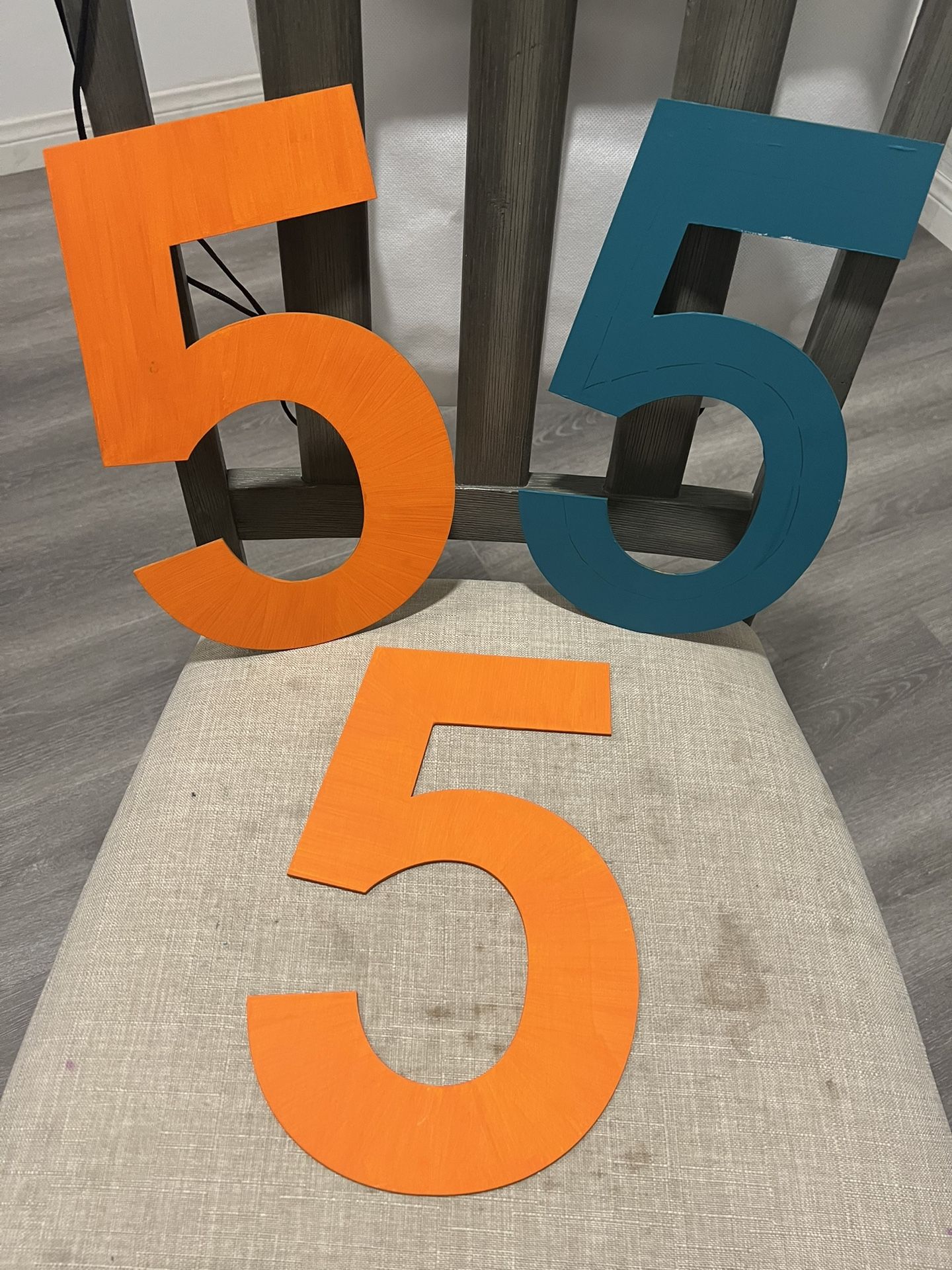 Number 5 Wood Pieces - Set Of 6