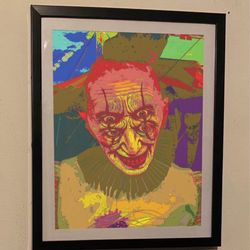 Crazy scary clown art piece On Black Frame