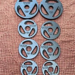 OLYMPIC SET OF NEW CAP EASY GRIP PLATES  : = 100 LBS.  (PAIRS OF)  25s  & 5s  & (FOUR) 10s