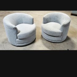 🌀 Set of 2 Modern Swivel Barrel Chairs – Soft Gray Bouclé Fabric