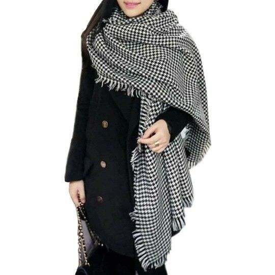 Black White Houndstooth Warm Shawl