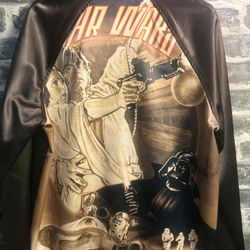 Star Wars Satin Bomber Jacket Luke Leia Darth Vader Disney Black Size  Medium 