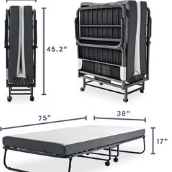 TWIN Size Rollaway Folding Bed With 5"Memory Foam Mattress-Portable Rollaway Guest Bed-AirBnb-VRBO $180 FIRM