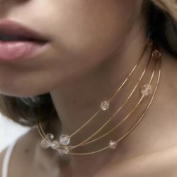 NWT ⚜️👑⚜️ Zara Golden Tone Meral and Crystal Choker Necklace