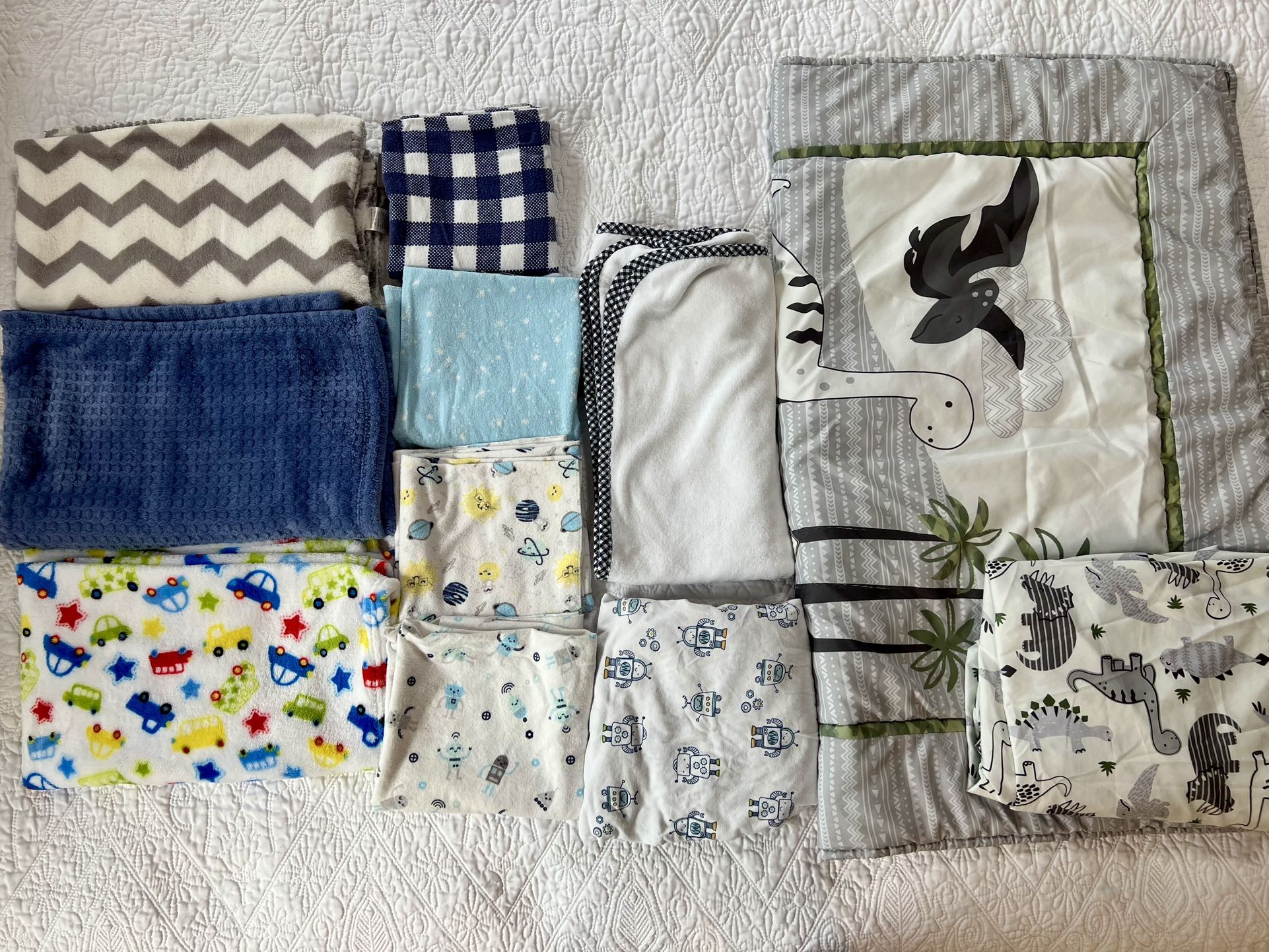 Bundle Of Blankets, Towel, Crib Sheets For Baby Boy