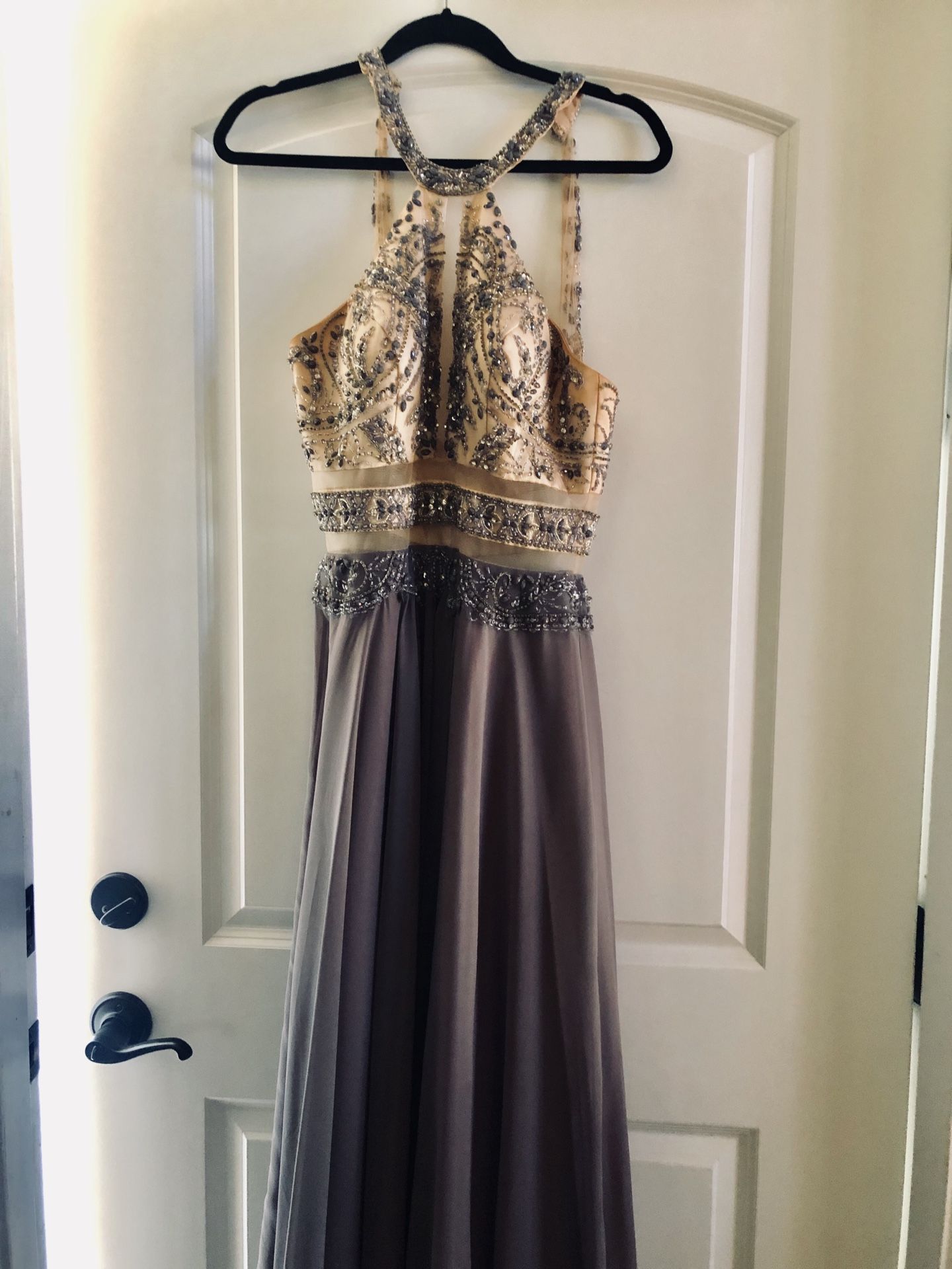Elegant Cream and Lilac Prom Dress