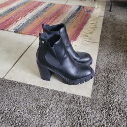 Black Faux Leather Gucci Heel Boots