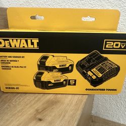 Dewalt 20v 5.0ah Battery (2-pack) And Charger Kit (new)