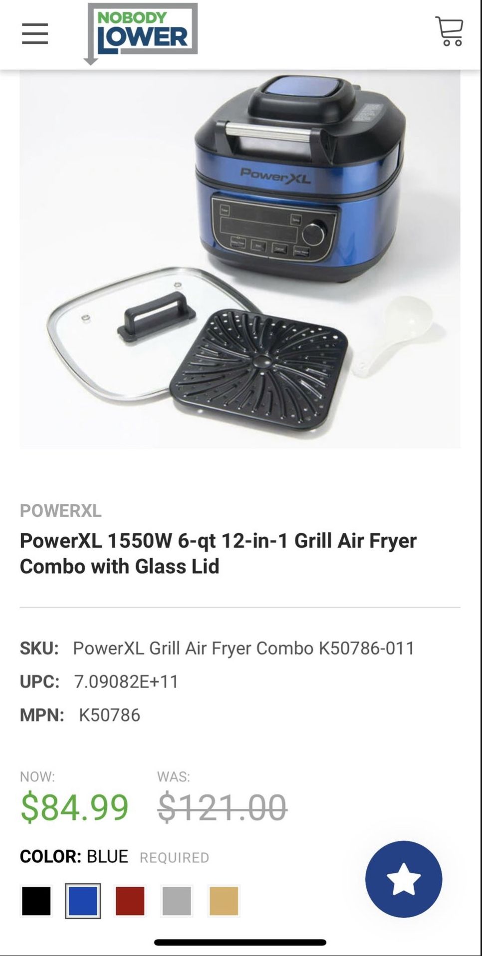 PowerXL 1550W 6-qt 12-in-1 Grill I Air Fryer Combo with Glass Lid -NIB