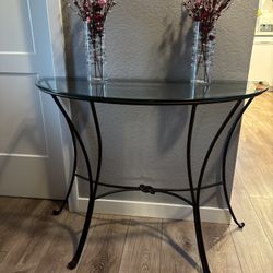 Pier One Knot Iron Base Half Moon Console Table With Glass Top