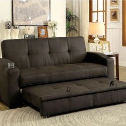 Mega Sale! Anthony Sofa bed-built in cup holders-tufted cushion-brown fabric Now 629.00 Free 🚚 
