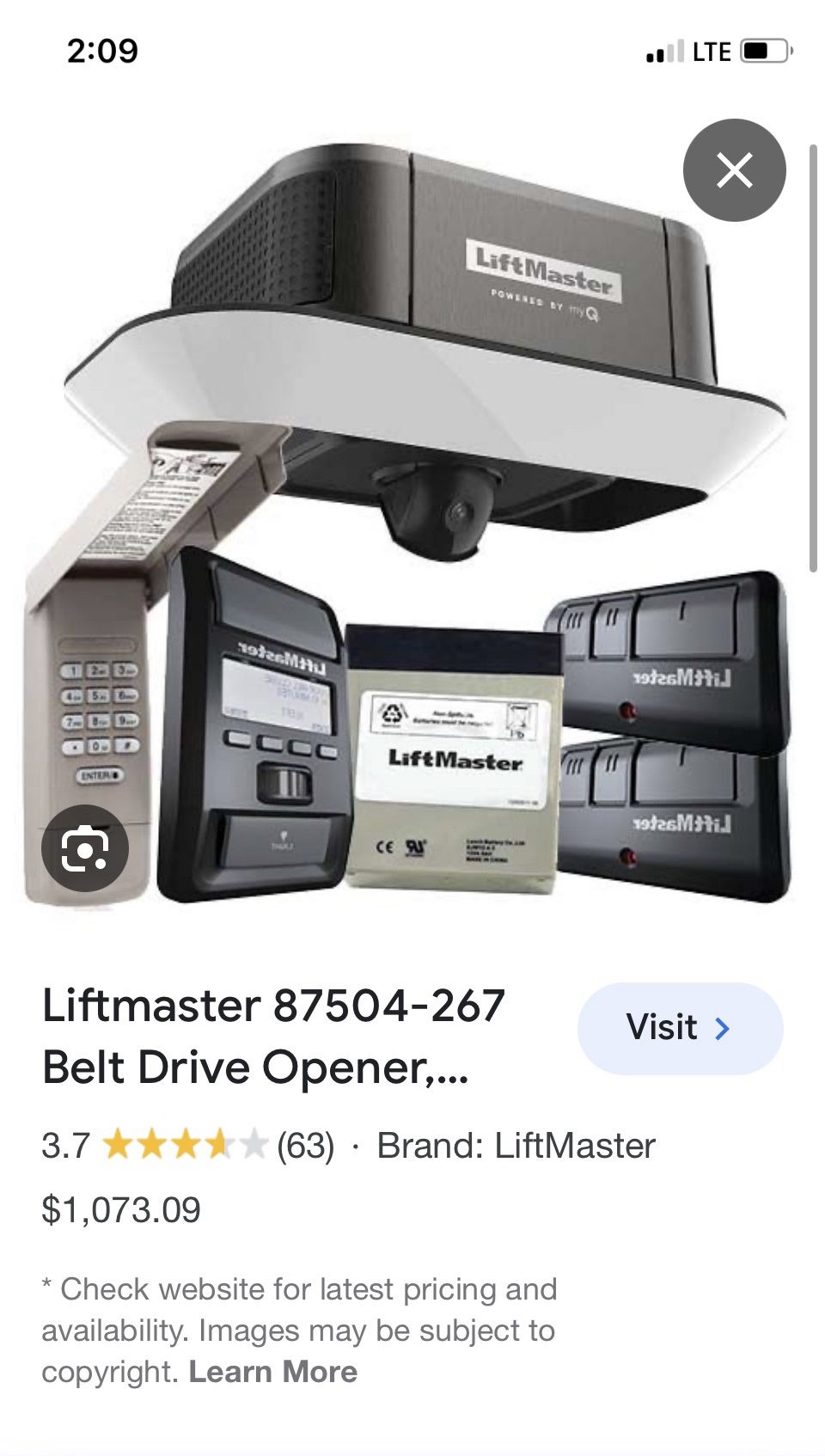 Liftmaster 87504  includes installation