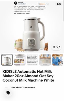 KIDISLE Automatic Nut Milk Maker 20oz Almond Oat Soy Coconut Milk Machine White