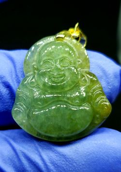 Burmese icy type A jadeite jade pendant lucky happy Buddha.