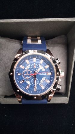 RCLOCK DREAM QUARTZ MEN'S WATCH, RUBBER BLUE BAND WITH STAINLESS ACCENT, NWT