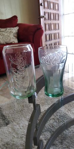 Collectibles.12oz Coca Cola Glass Can Shaped Drinking Glass & one 6oz glass