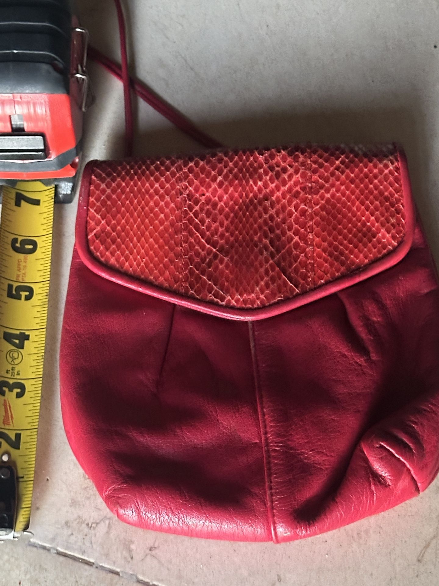 Vintage Red Leather Crossbody Bag with Snakeskin Flap - Used