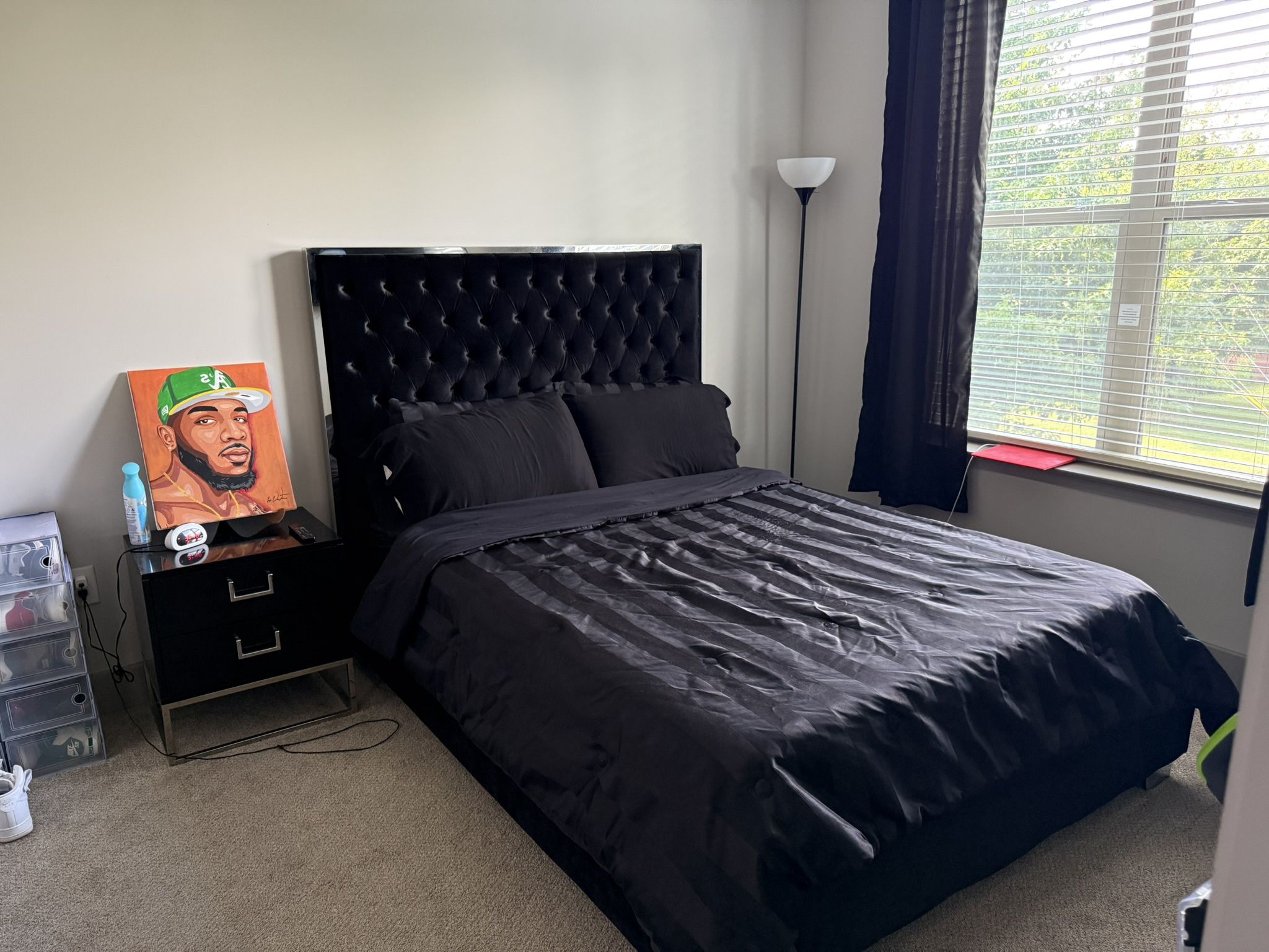 Queen Size Upholster Bed Frame /  Nightstand Drawer 