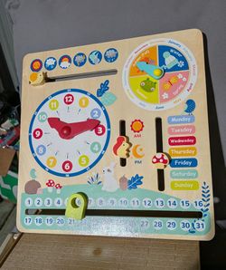 Tookyland Montessori wooden learning calendar months of the year days of the week four seasons  and clock.