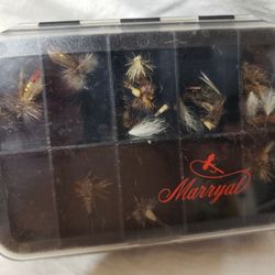 Vintage Marryat Small Tuckle Box W/ Fishing Flies 17