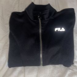  Fila Sport Zip Up Sweatshirt Long Sleeve Cotton Polyester Black Women 