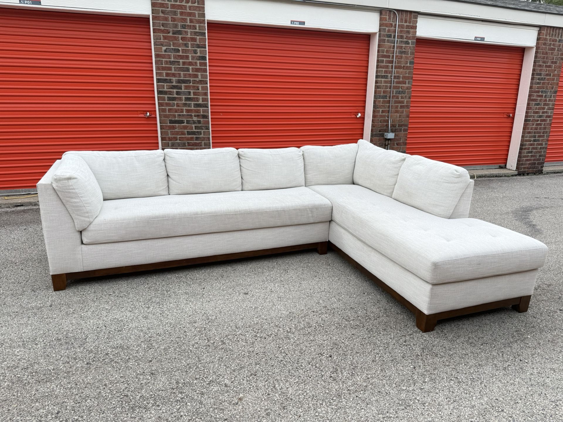 Beige / White Two Piece Sectional Couch! ***Free CurbSide Delivery***