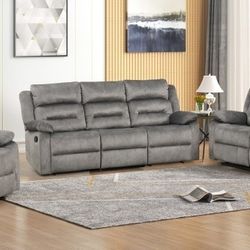 3pc GRAY FABRIC MANUAL RECLINING SOFA SET 