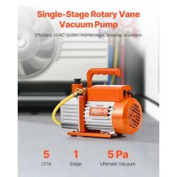 VEVOR Vacuum Pump, 5 CFM, HVAC Single Stage Rotary Vane Vacuum Pump, for R134a R22 R410a Systems,