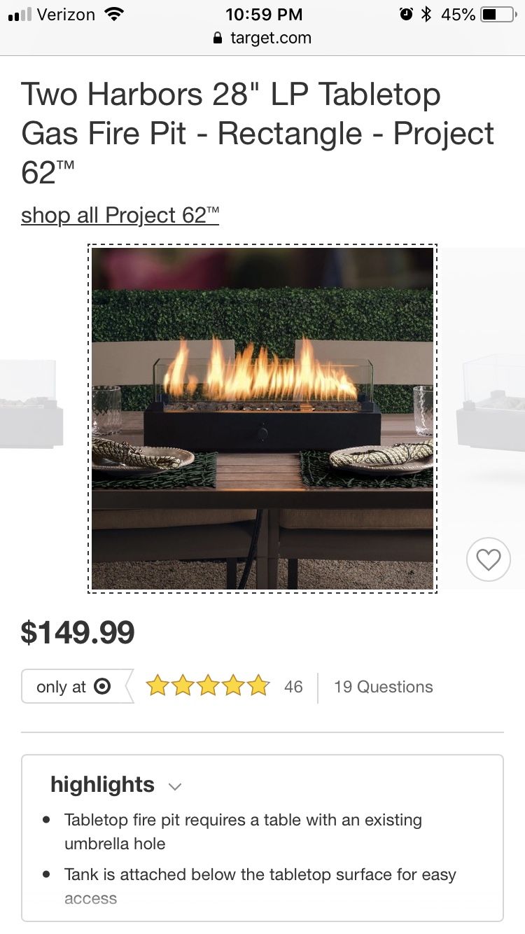 Two Harbors 28” tabletop gas fire pit