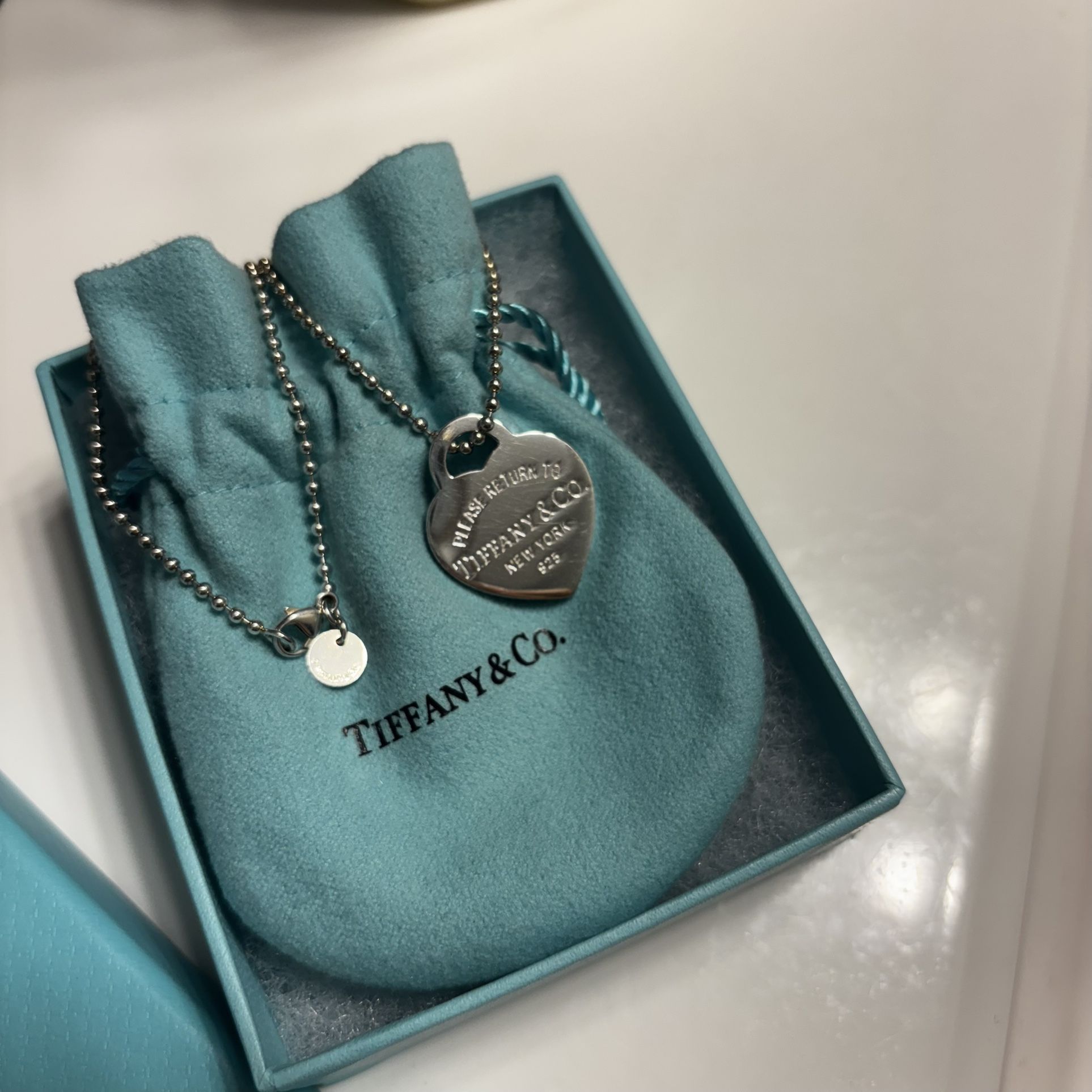 Authentic Tiffany & Co Large Heart Tag On 18” Bead Chain Necklace
