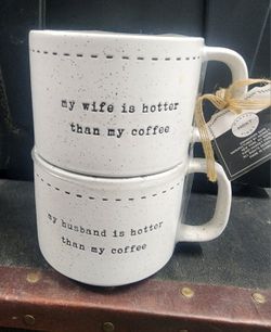 Stackable Ceramic Mug Pair with Humorous Sayings