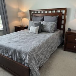 Queen Bedroom Set - Frame, Mattress + Box, Dresser, 2 Nightstands