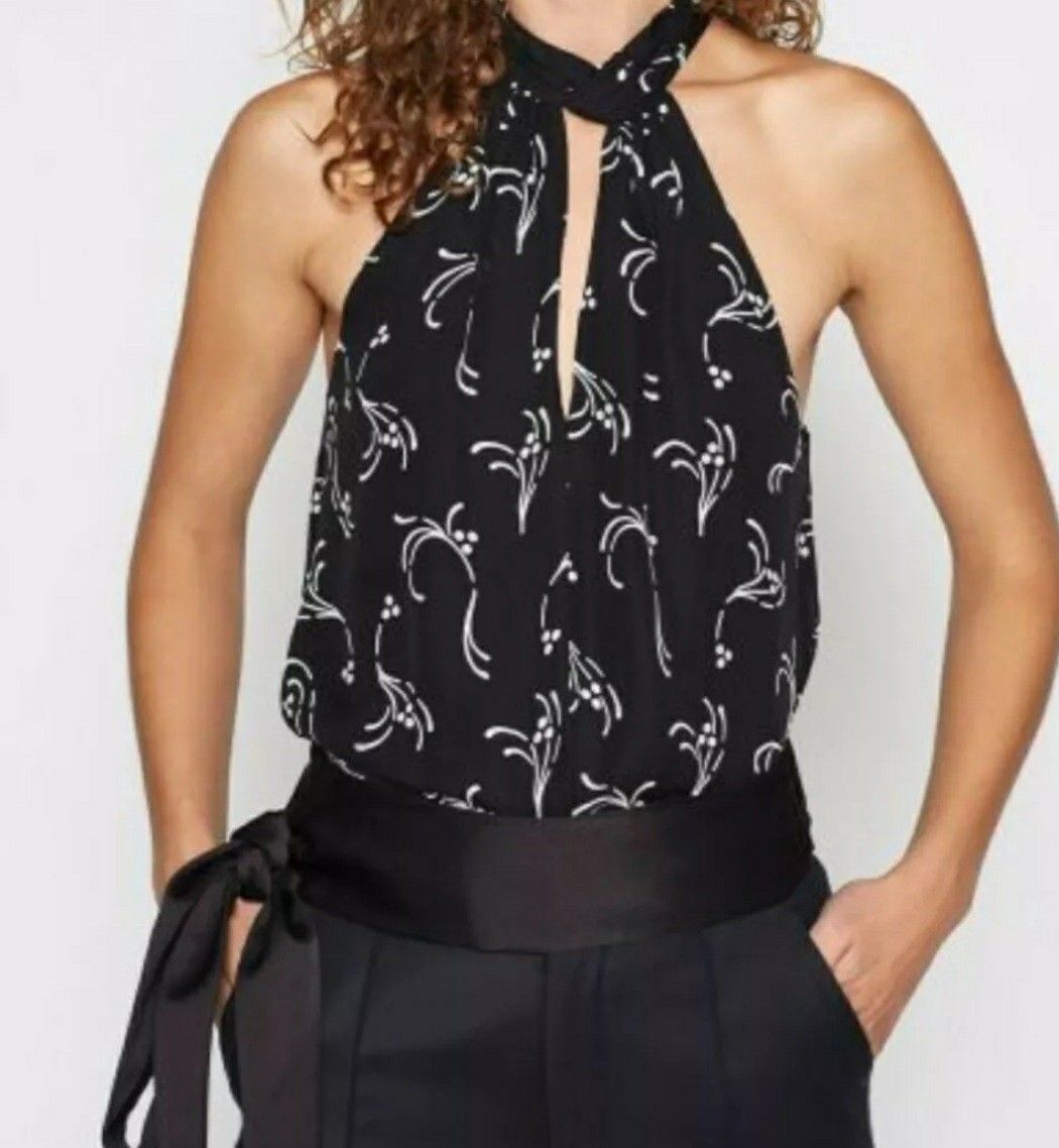 XS JOIE SILK Cedra Halter TOP Black White Sleeveless floral - NWT $198