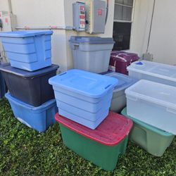 ASSORTED PLASTIC STORAGE  BINS $5 TO $10