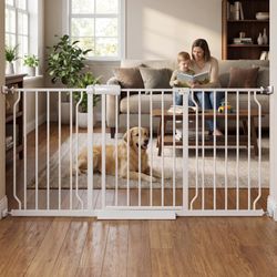 Extra Wide Walk Through Baby Gate With Door,67-71.5 Inch Wide Presure Mounted No Drill Metal Auto Close