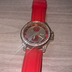 Gold And Diamond Watch With Red Band 