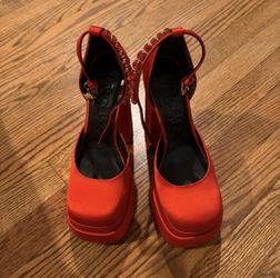 Rare Red Versace Platform Heels With Gold & Ruby Studs