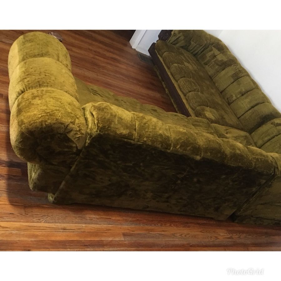 Mid century modern Schnadig Platform Chartreuse Sectional sofa Velvet tufted