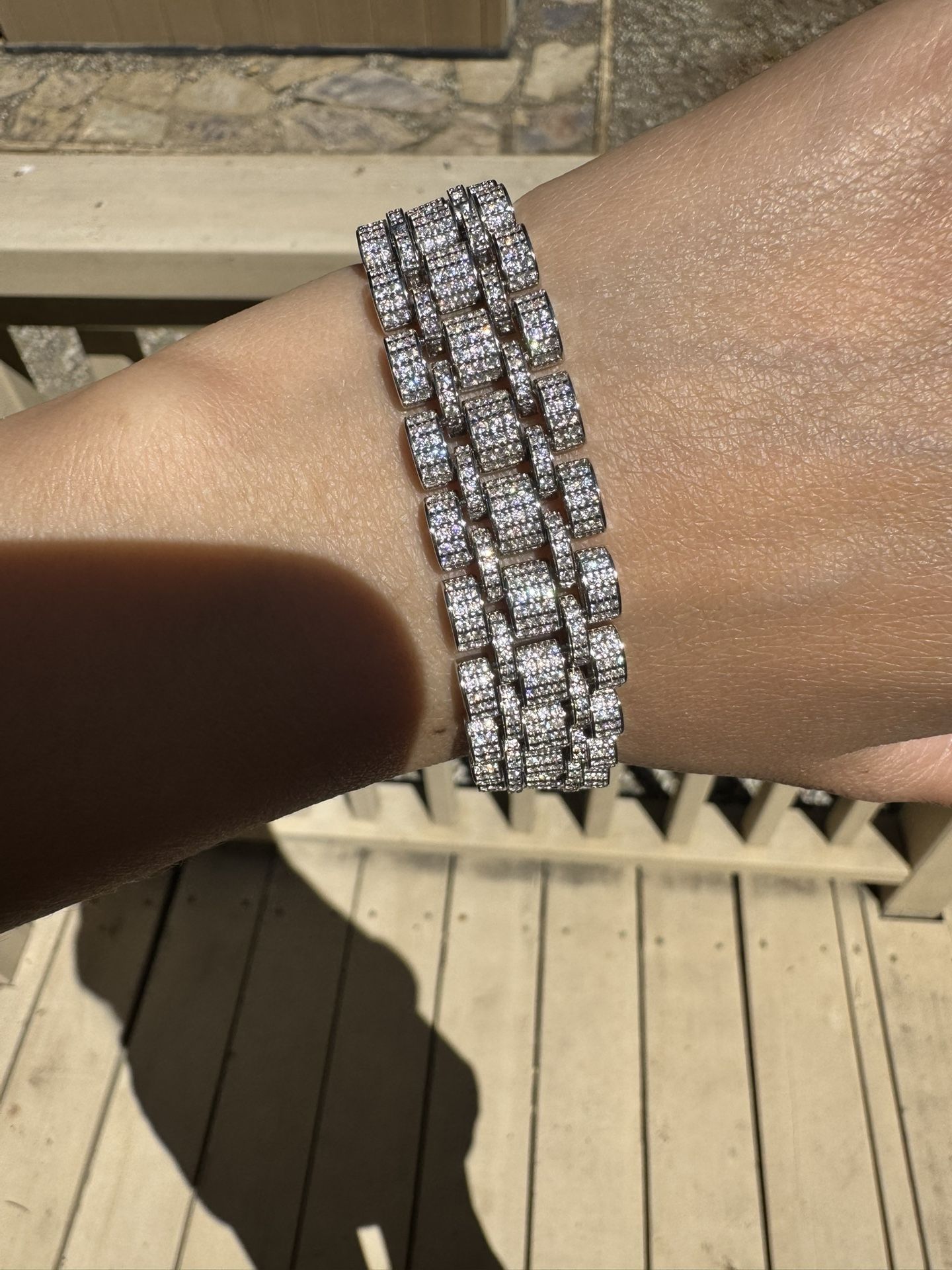 Men‘s Luxury Full Moissanite Watchband Design Bracelet, 18K Gold Plated Sterling Silver