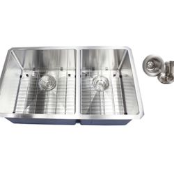 New, CozyBlock Premium 32" L x 19" W Double Basin Undermount Kitchen Sink With Accessories 
