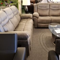 Brand New Gray Fabric Manual Reclining Sofa + Loveseat 2PCs Set