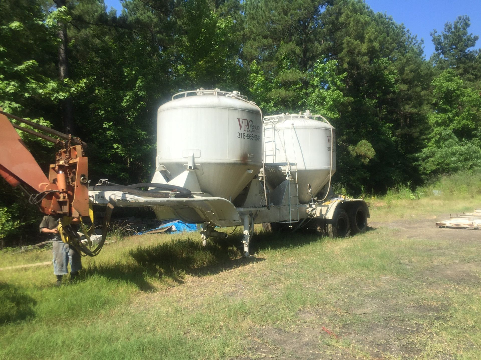 Custom made double blast pot on semi trailer