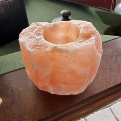 Natural set of two Himalayan salt candle holders. One is pink/orange, other is white. Cool vibe for any room. No candles. Just the holders.