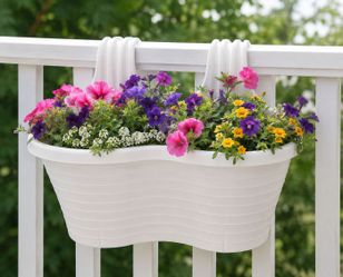 Set of 3 NEW White Hanging Planter Boxes - 13" Deck Rail Planters