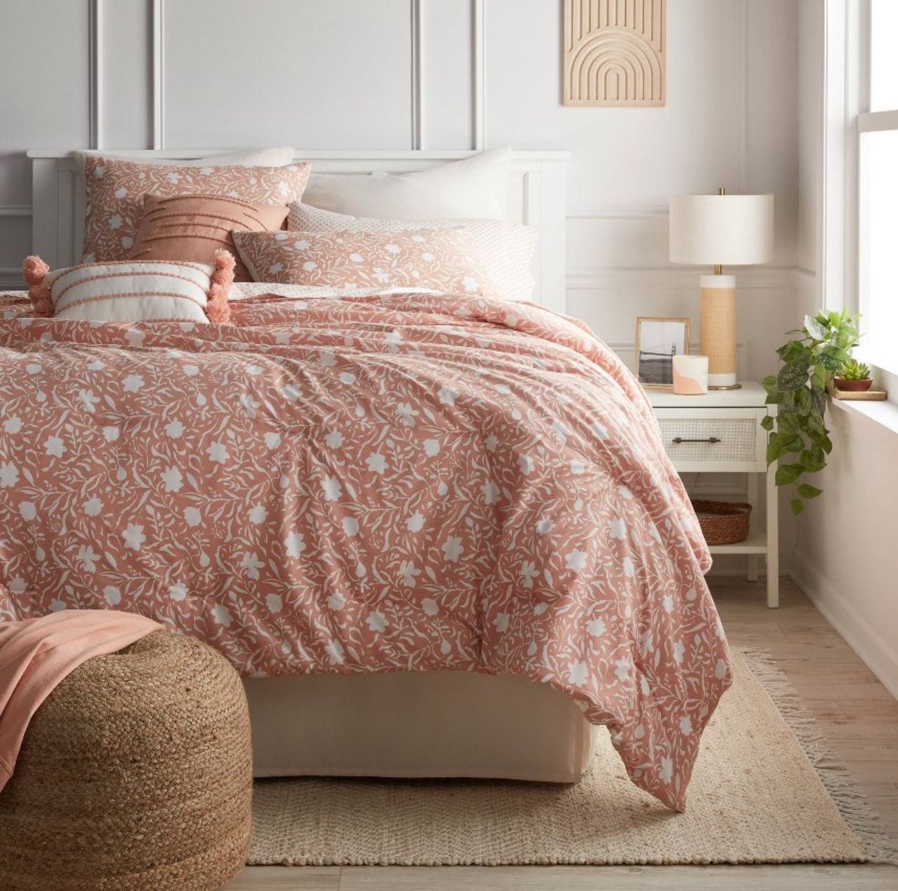 12pc Queen Floral Boho Comforter & Sheets Set Terracotta Pink - Threshold.