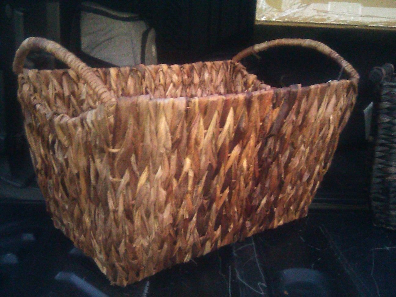 Pair of brand new wicker baskets with handles. Strong, durable for heavy weight